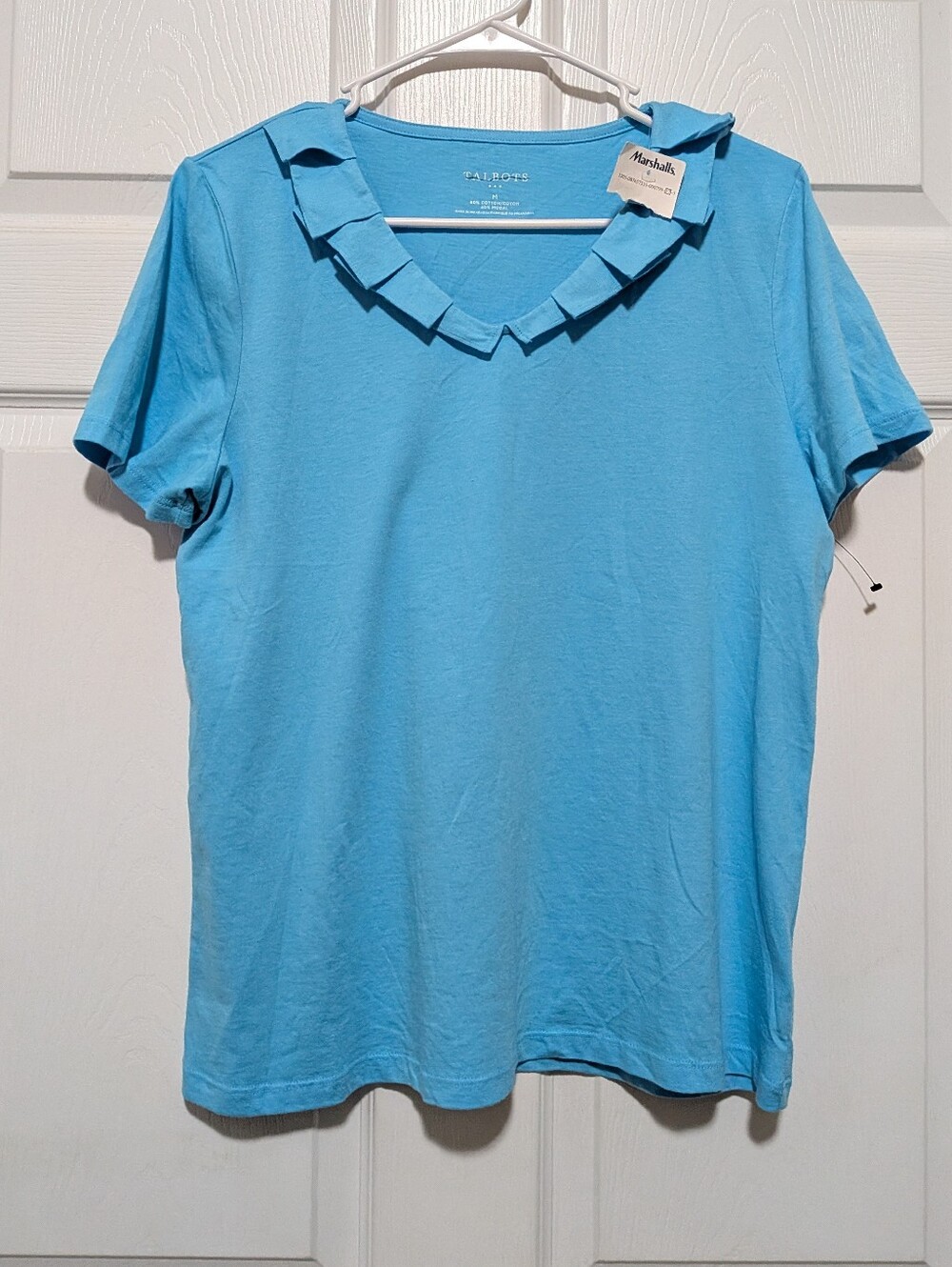 New Talbots Blue Ruffle Neck T-Shirt Medium